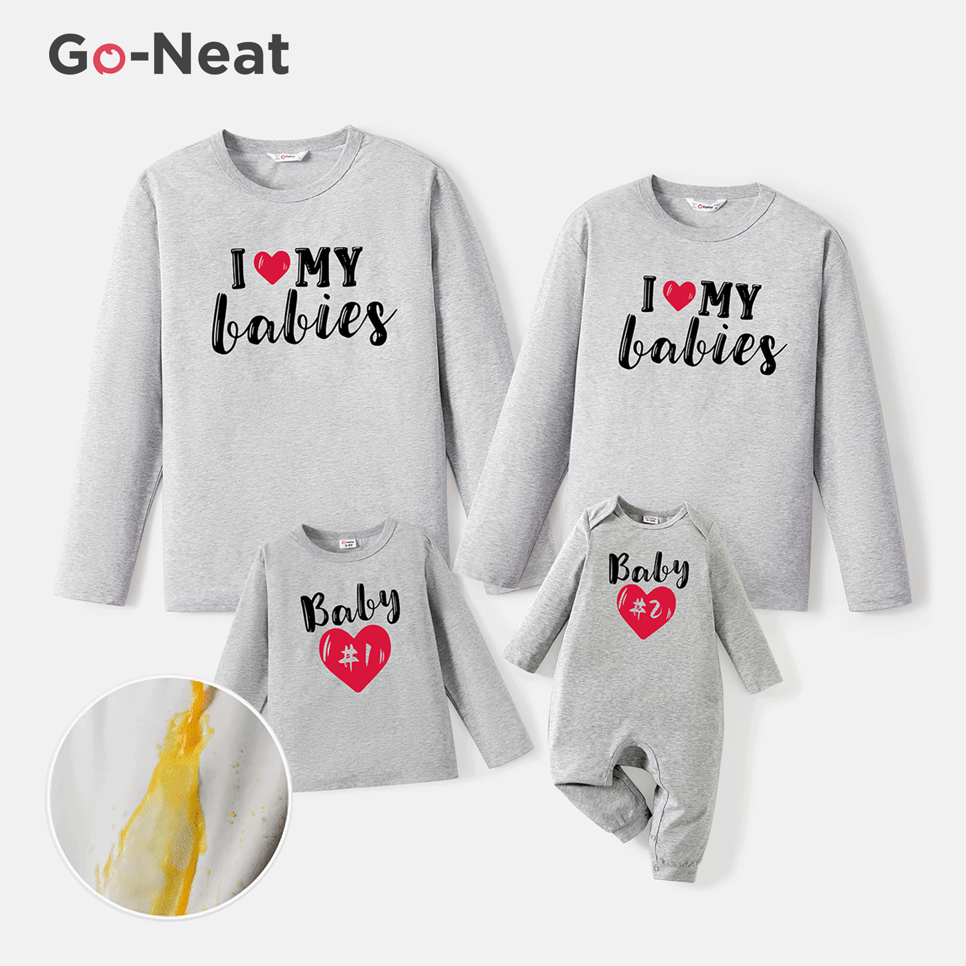 

Go-Neat Water Repellent and Stain Resistant Family Matching Heart & Letter Print Long-sleeve Tee