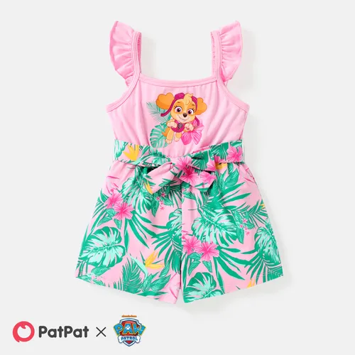 PAW Patrol Toddler Girl Cotton Floral Print Splice Belted Sleeveless Ropmers