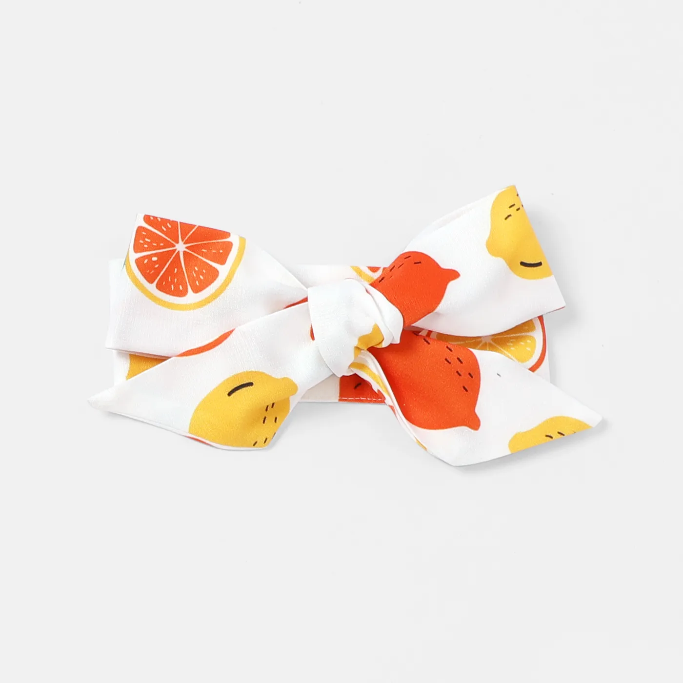 2pcs Baby Girl Cotton Bow Decor Allover Fruit Print Spaghetti Strap Romper & Headband Set Orange image 5
