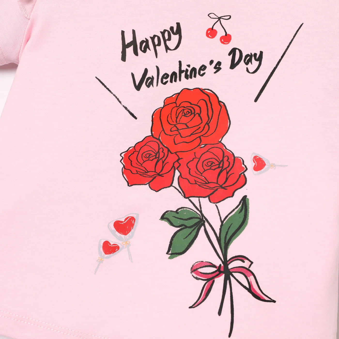 2pcs Baby Girl 100% Cotton Short-sleeve Rose Graphic Tee and Allover Print Layered Ruffle Trim Shorts Set  image 5