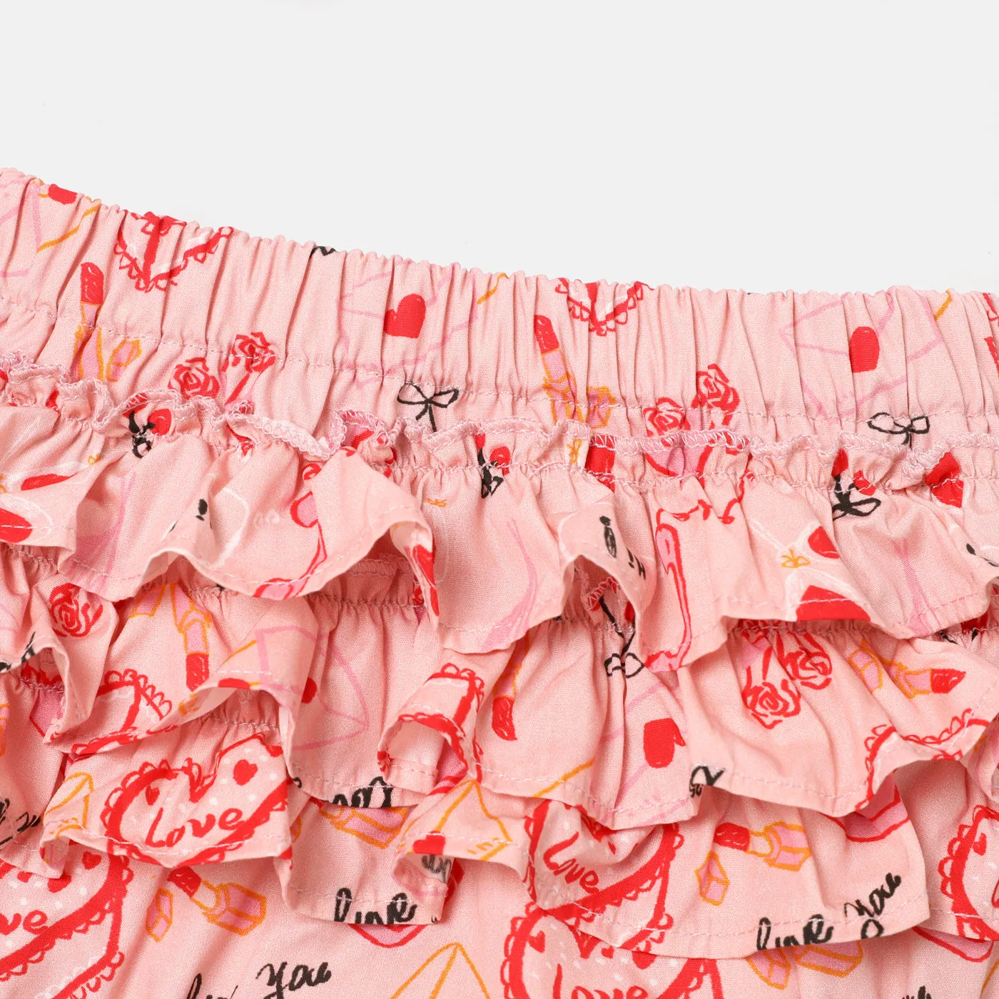 2pcs Baby Girl 100% Cotton Short-sleeve Rose Graphic Tee and Allover Print Layered Ruffle Trim Shorts Set  image 6