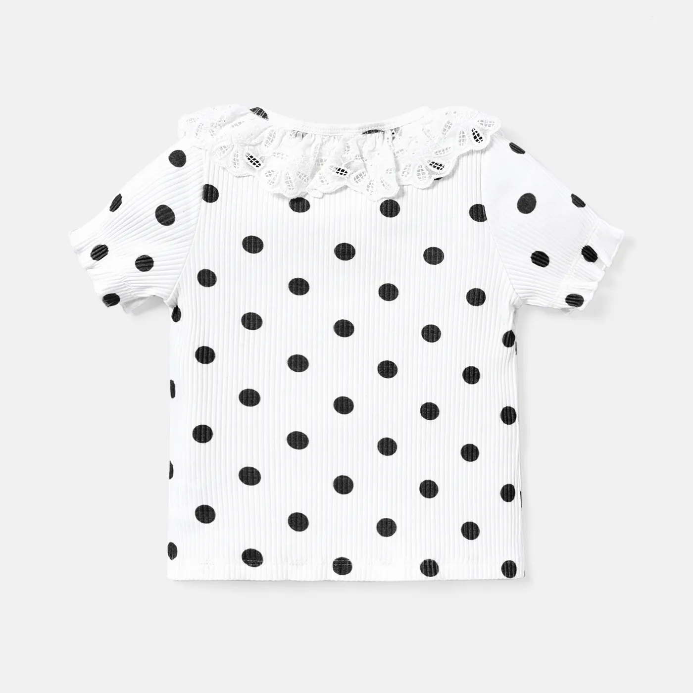 Toddler Girl Cotton Polka dots Button Design Flounce Short-sleeve Tee BlackandWhite image 2