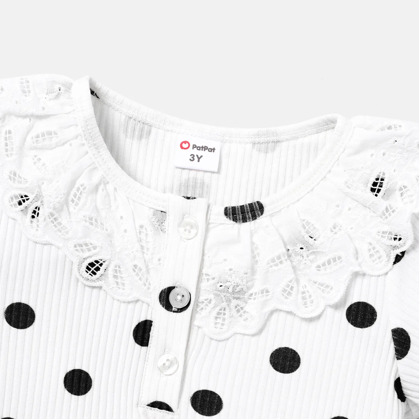 Toddler Girl Cotton Polka dots Button Design Flounce Short-sleeve Tee BlackandWhite image 4