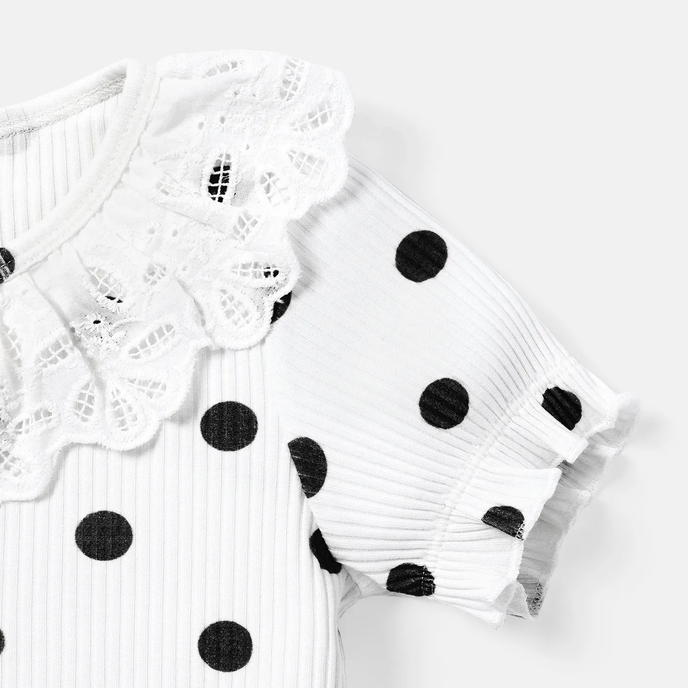 Toddler Girl Cotton Polka dots Button Design Flounce Short-sleeve Tee BlackandWhite image 5