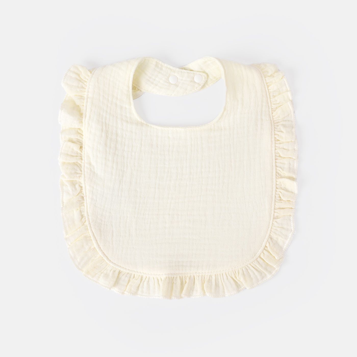 

100% Cotton Muslin Baby Bib Solid Ruffle Trim Snap Button Drool Teething Saliva Towel Bib