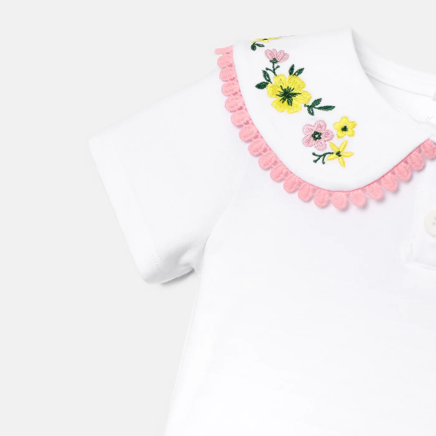 Baby Girl Cotton Floral Embroidered Collar Short-sleeve Tee  image 5