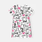 Baby Girl 100% Cotton Allover Heart & Letter Print Short-sleeve T-shirt Dress  image 2