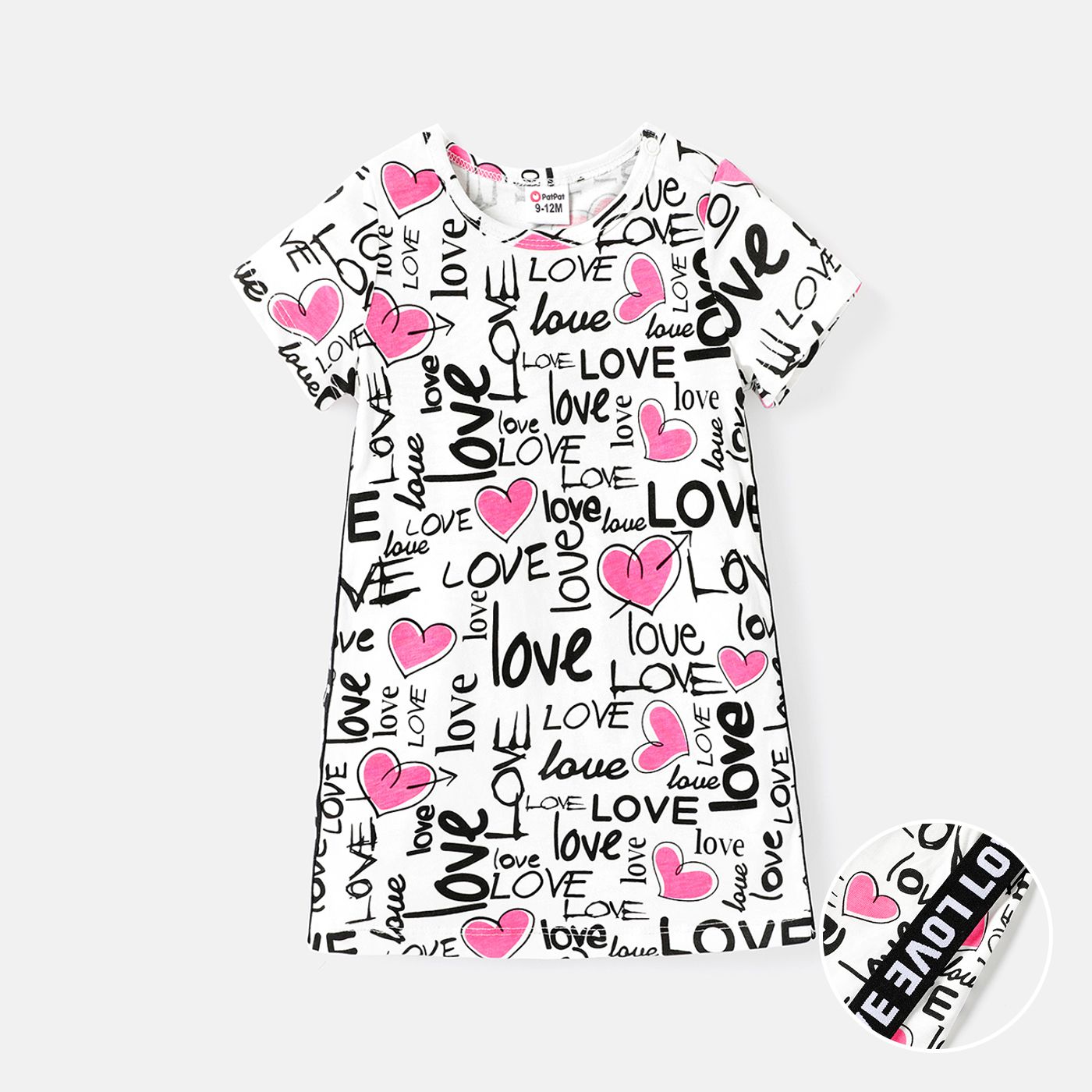 Robe T-shirt Bébé Fille 100 % Coton Imprimé Cœur Et Lettre à Manches Courtes