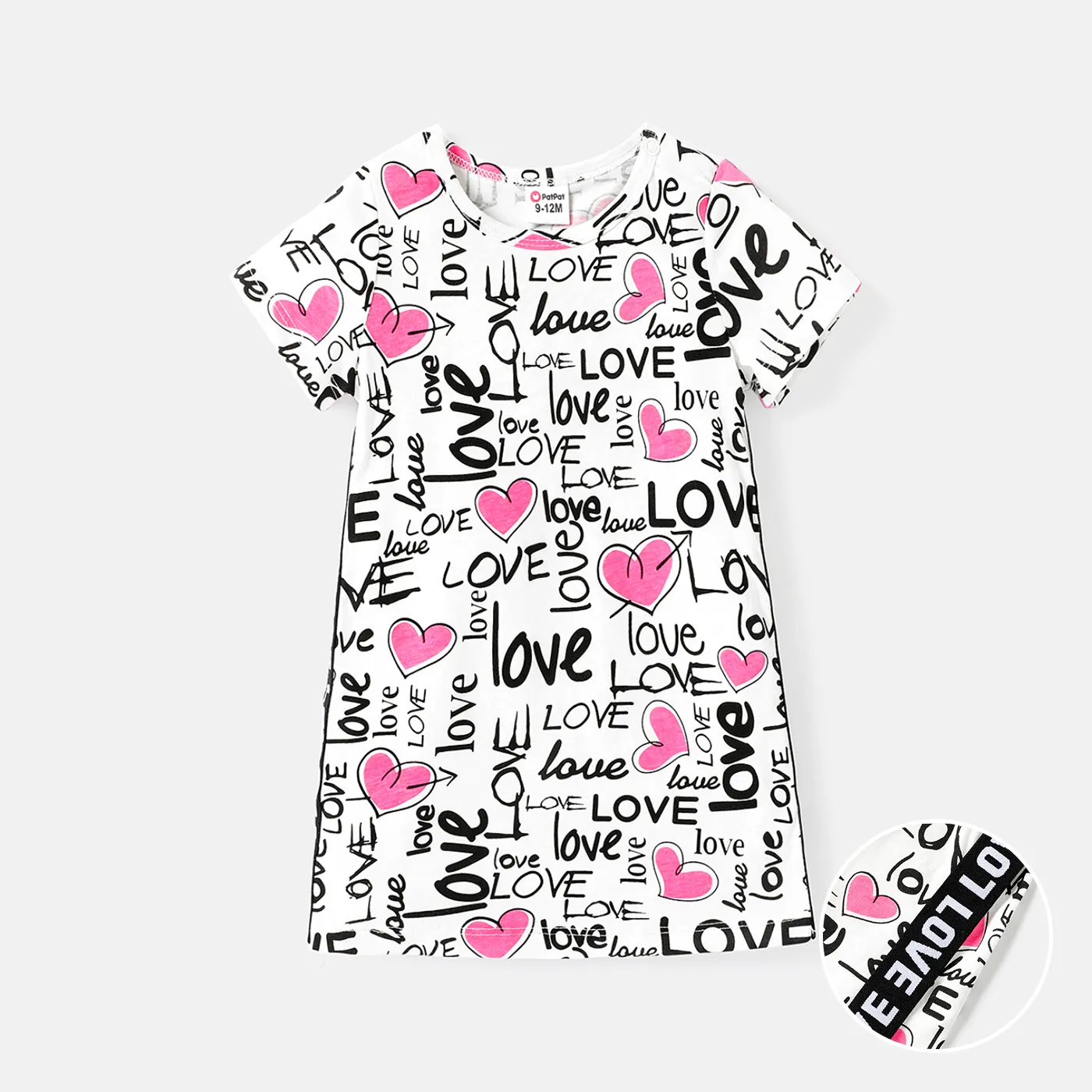 Baby Girl 100% Cotton Allover Heart & Letter Print Short-sleeve T-shirt Dress  big image 1