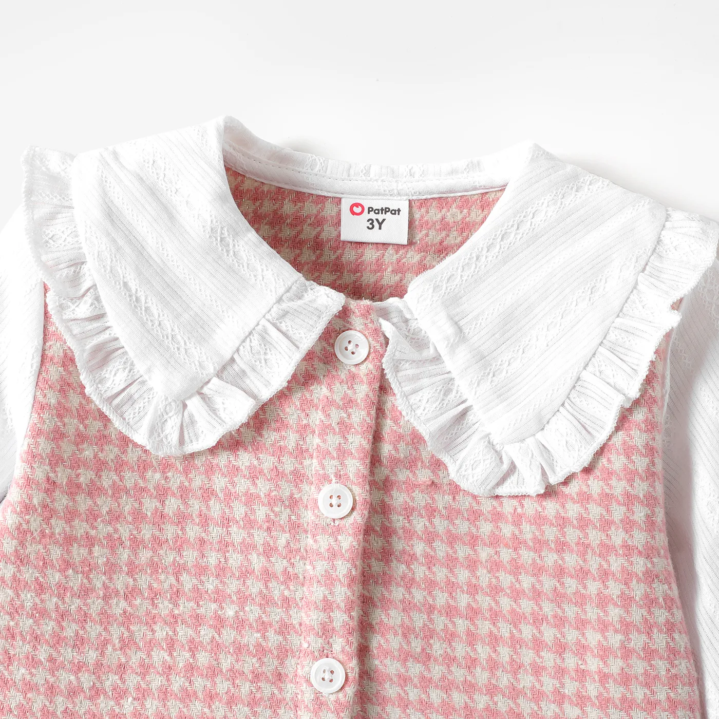 2pcs Toddler Girl Cotton Plaid Splice Long-sleeve Blouse and Denim Jeans Set Pink image 3