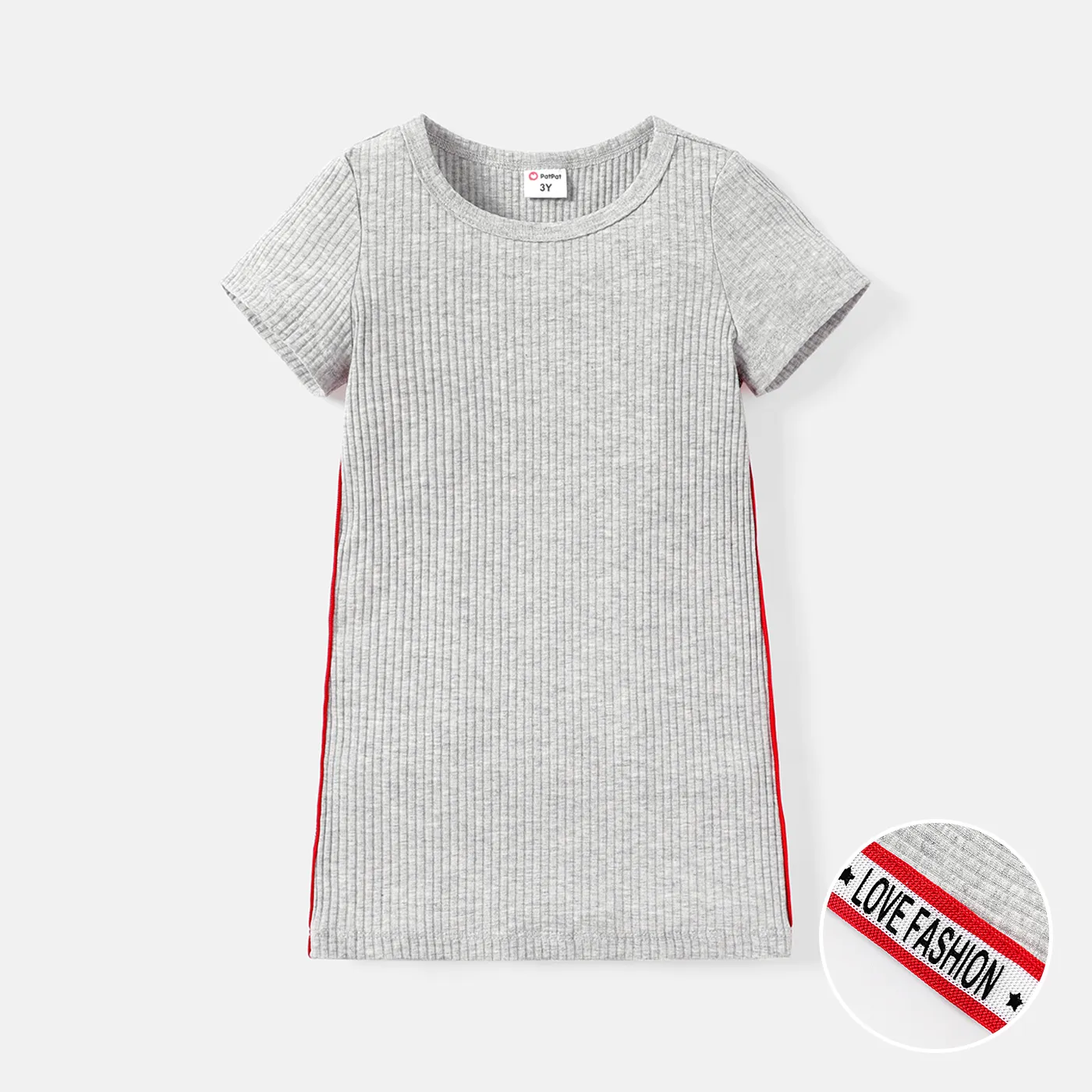 Toddler Girl Webbing Design Ribbed Short-sleeve Cotton Tee Dress