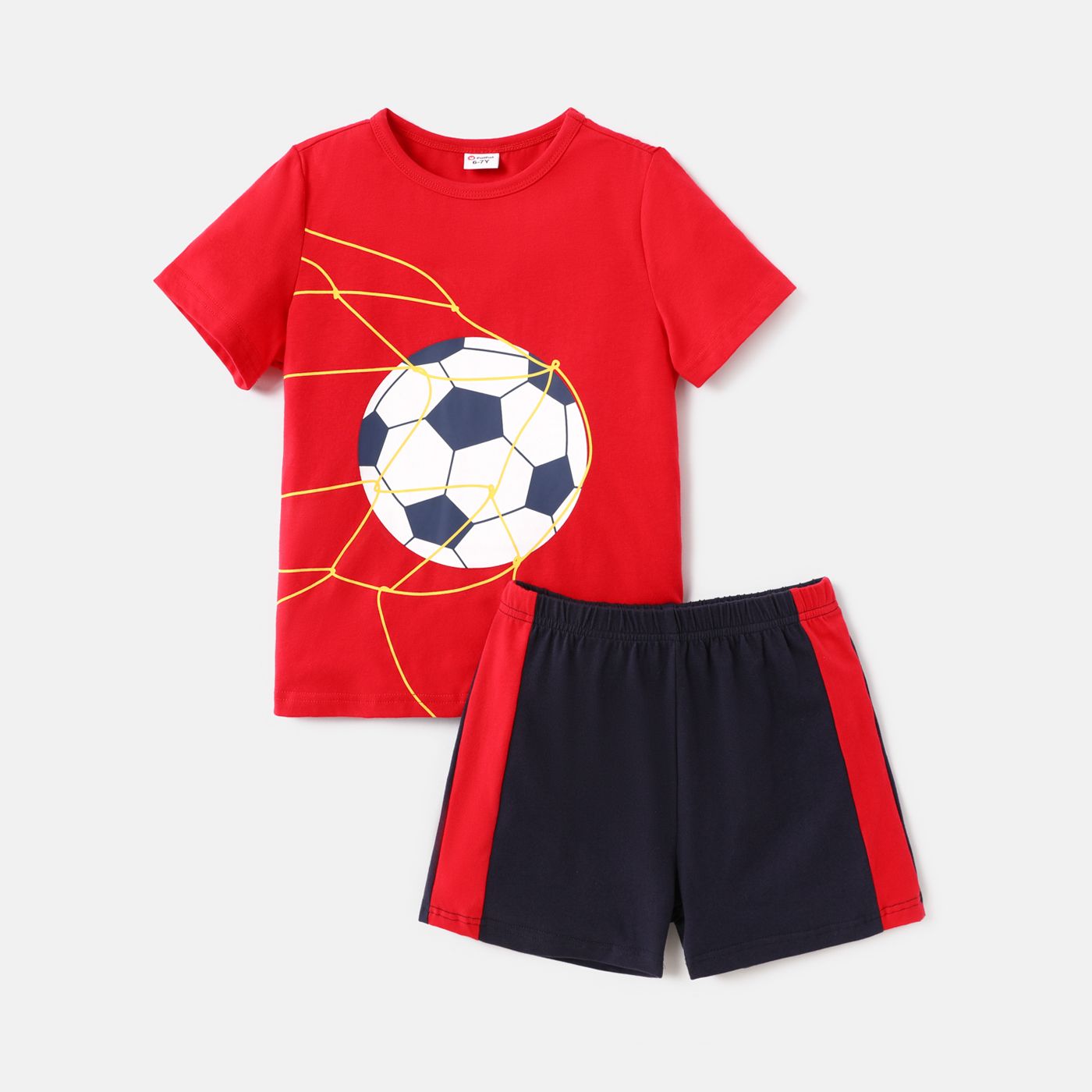 

2pcs Kid Boy Balls Print Cotton Short-sleeve Tee and Colorblock Shorts Set