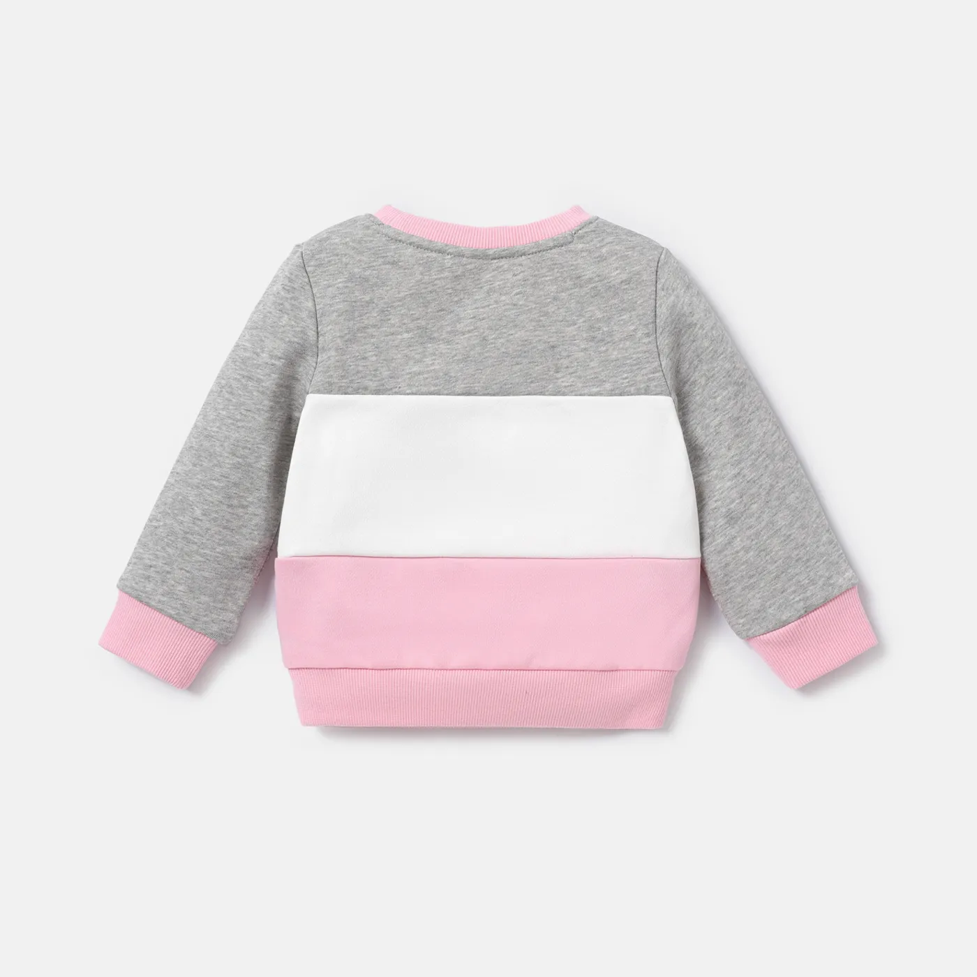 Baby Girl Rabbit Embroidered Colorblock Long-sleeve Sweatshirt Pink image 2