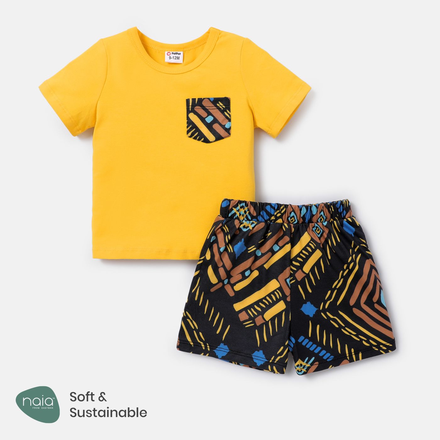 

2pcs Baby Boy Cotton Short-sleeve Tee and Geo Print Naia™ Shorts Set