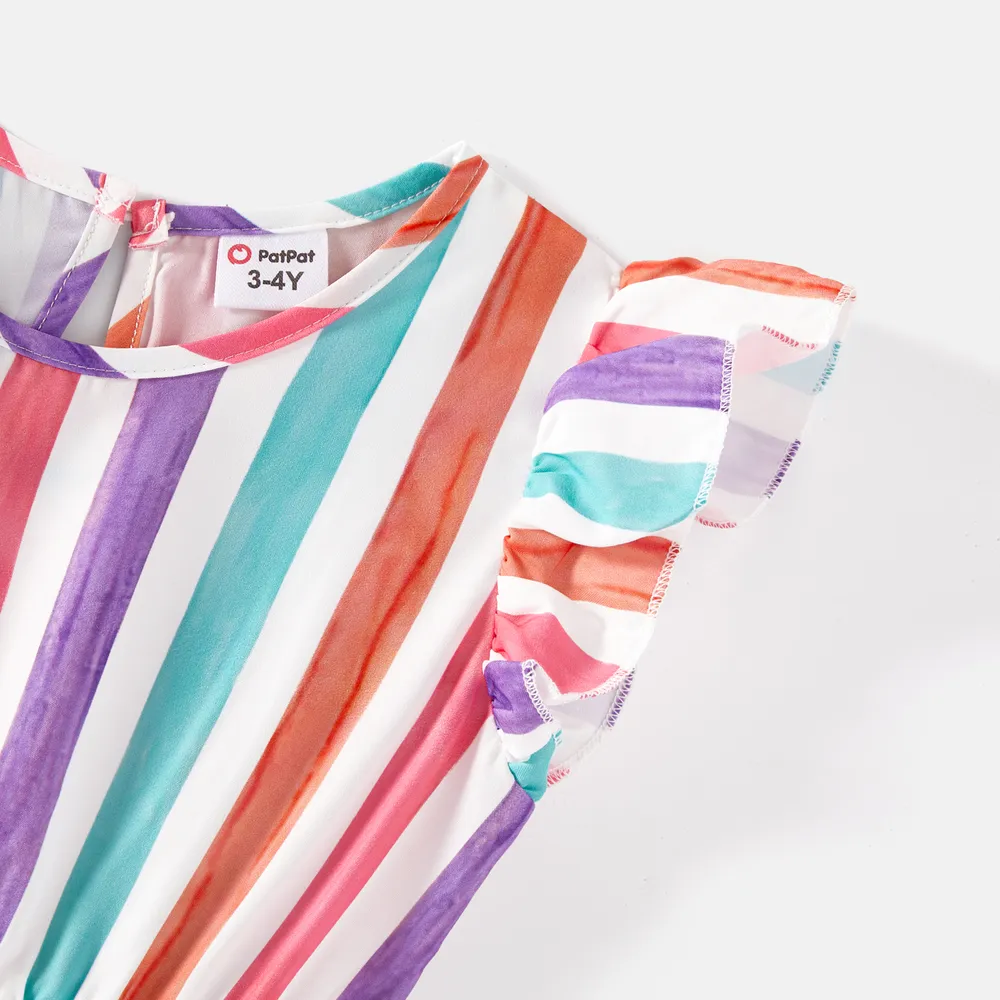 Family Matching Colorful Striped Flutter-sleeve Dresses and Short-sleeve Tee Sets big image 12