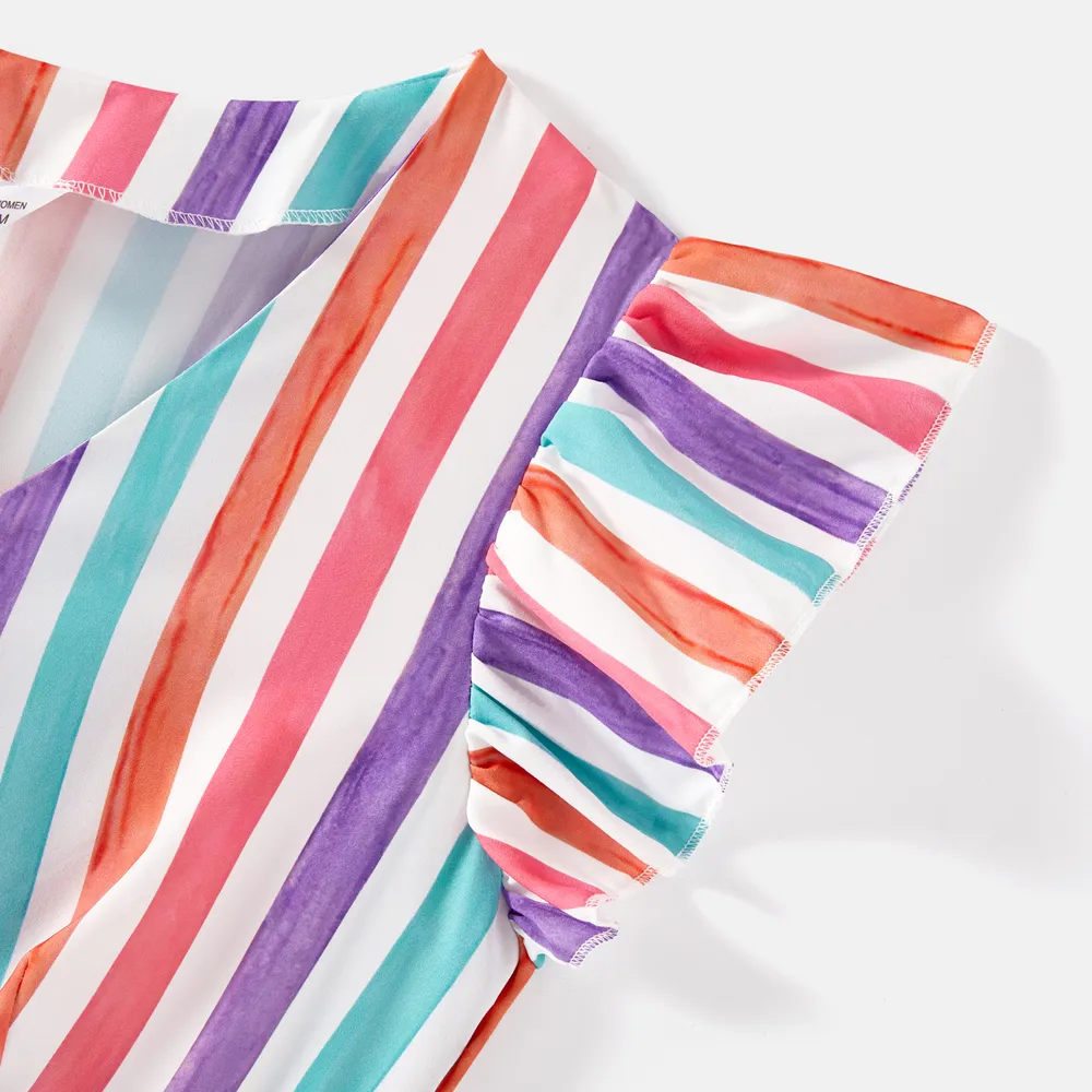 Family Matching Colorful Striped Flutter-sleeve Dresses and Short-sleeve Tee Sets big image 10