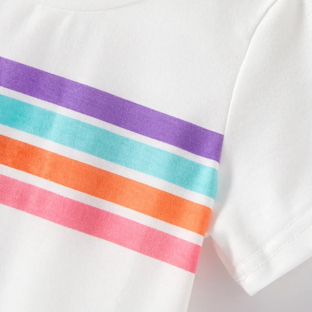 Family Matching Colorful Striped Flutter-sleeve Dresses and Short-sleeve Tee Sets big image 7