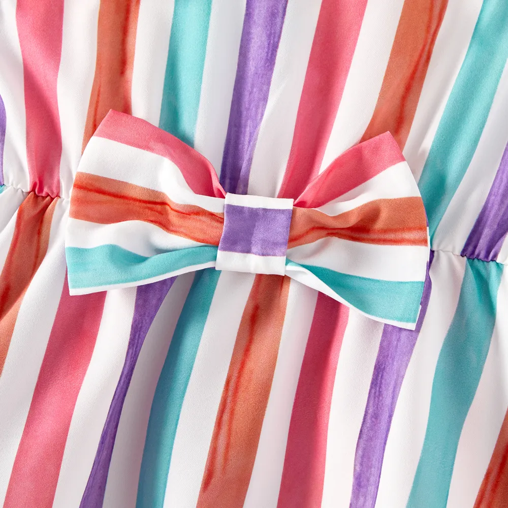 Family Matching Colorful Striped Flutter-sleeve Dresses and Short-sleeve Tee Sets big image 3