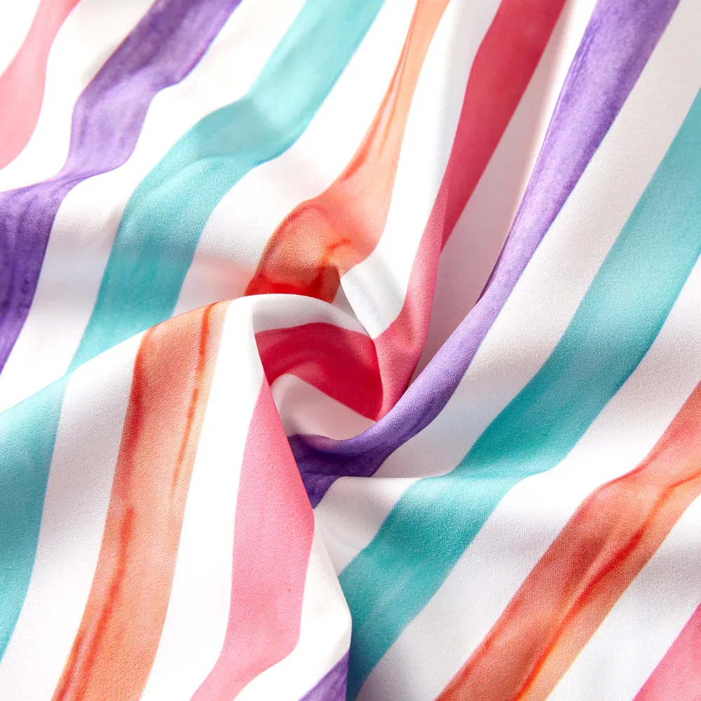 Family Matching Colorful Striped Flutter-sleeve Dresses and Short-sleeve Tee Sets big image 4