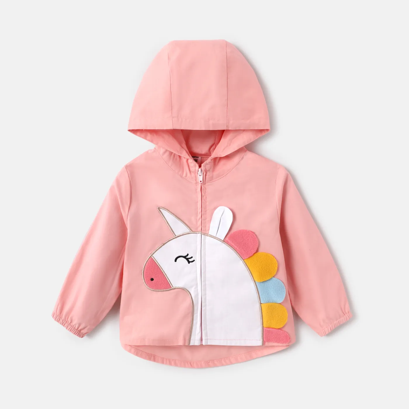 Baby Girl 100% Cotton Unicorn Embroidered Hooded Jacket Coat Pink big image 1