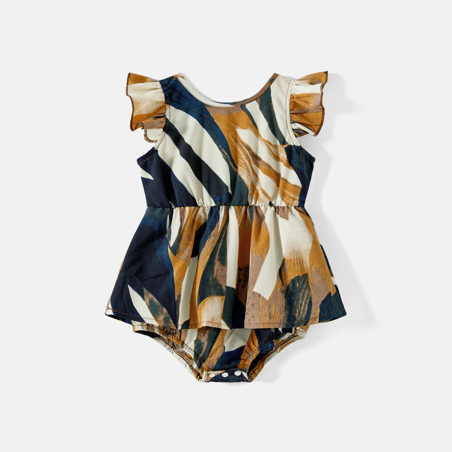 Family Matching Allover Geo Print Halter Belted Midi Dresses and Short-sleeve Colorblock T-shirts Sets  image 2