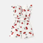 Toddler Girl 100% Cotton Ruffled Cherry Print Sleeveless Belted Rompers REDWHITE image 2