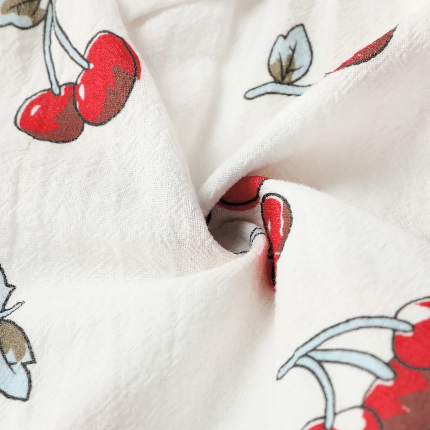 Toddler Girl 100% Cotton Ruffled Cherry Print Sleeveless Belted Rompers REDWHITE image 5