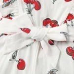 Toddler Girl 100% Cotton Ruffled Cherry Print Sleeveless Belted Rompers REDWHITE image 3