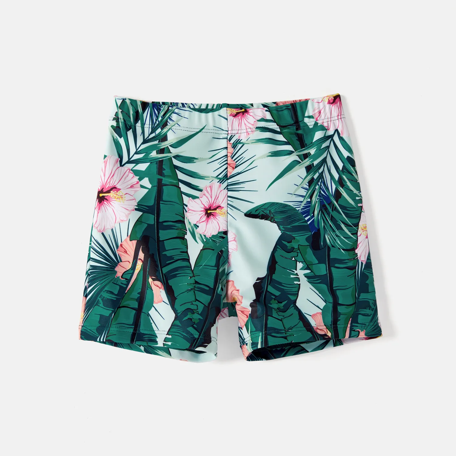 Family Matching Plant Print Ruffle Trim Spliced One-piece Swimsuit or Swim Trunks  image 4