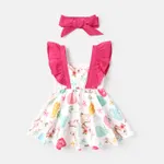 2pcs Baby Girl Cotton Ruffle Trim Bow Decor Egg & Rabbit Print Dress and Headband Set  image 2