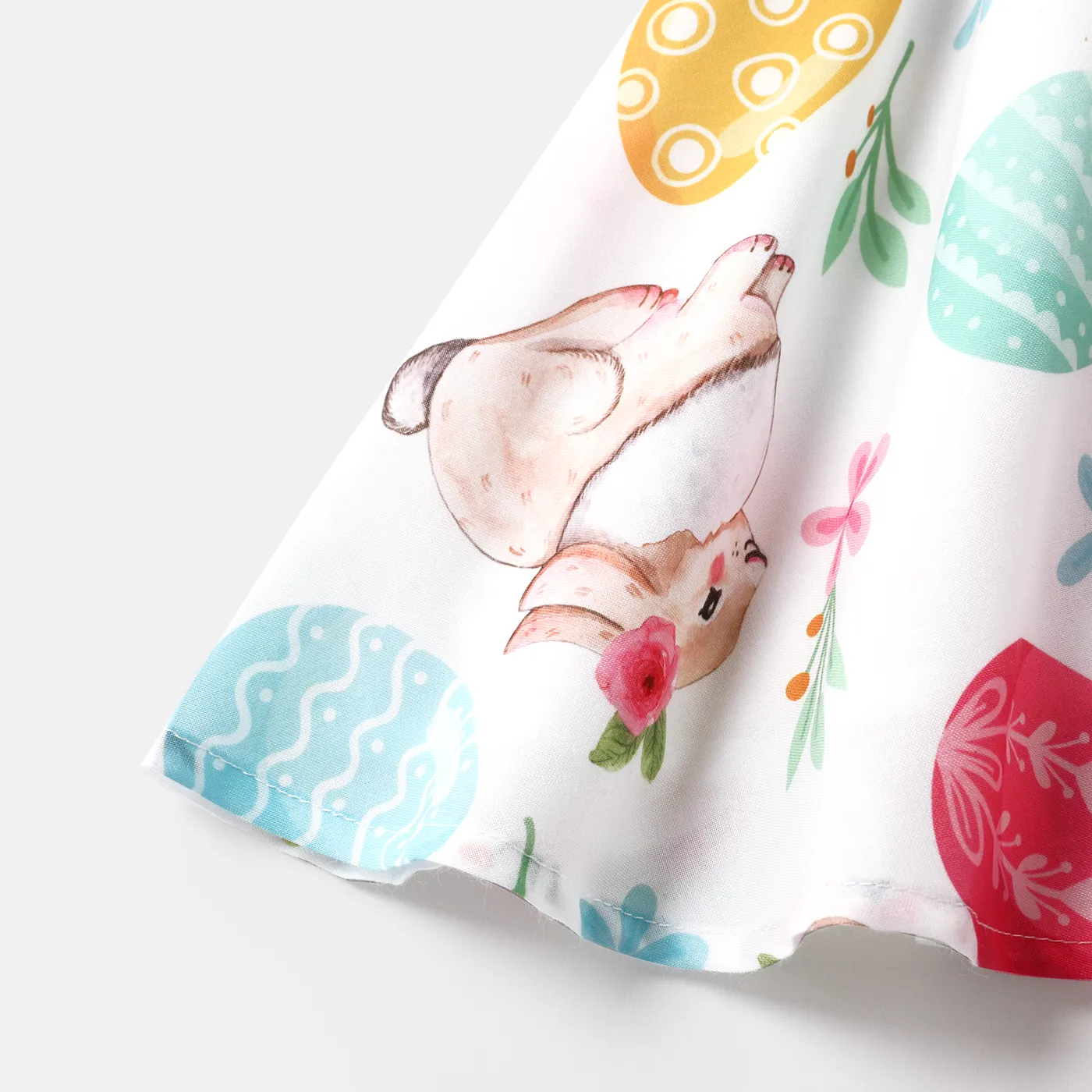 2pcs Baby Girl Cotton Ruffle Trim Bow Decor Egg & Rabbit Print Dress and Headband Set  image 5