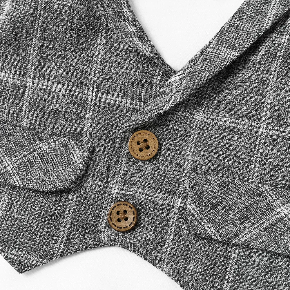 2pcs Baby Boy Cotton Faux-two Plaid Bow tie Vest Design Short-sleeve Tee and Shorts Set big image 4