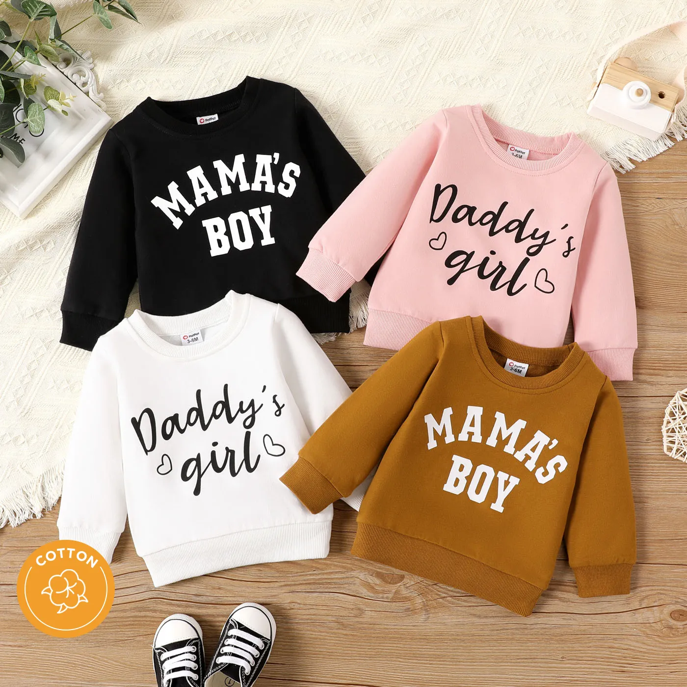 100% Cotton Baby Boy/Girl Letter Print Long-sleeve Pullover Sweatshirt