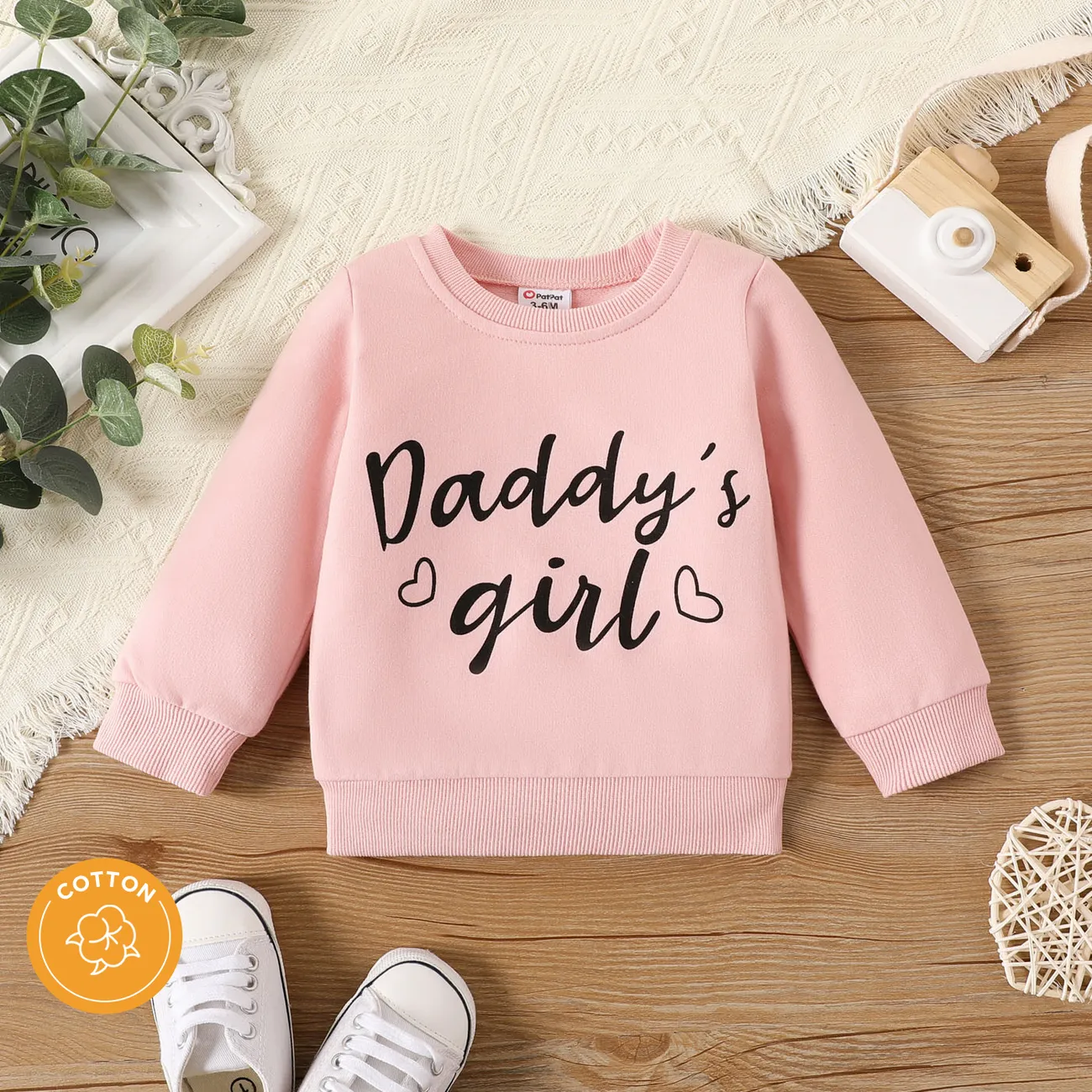 100% Cotton Baby Boy/Girl Letter Print Long-sleeve Pullover Sweatshirt Pink big image 1