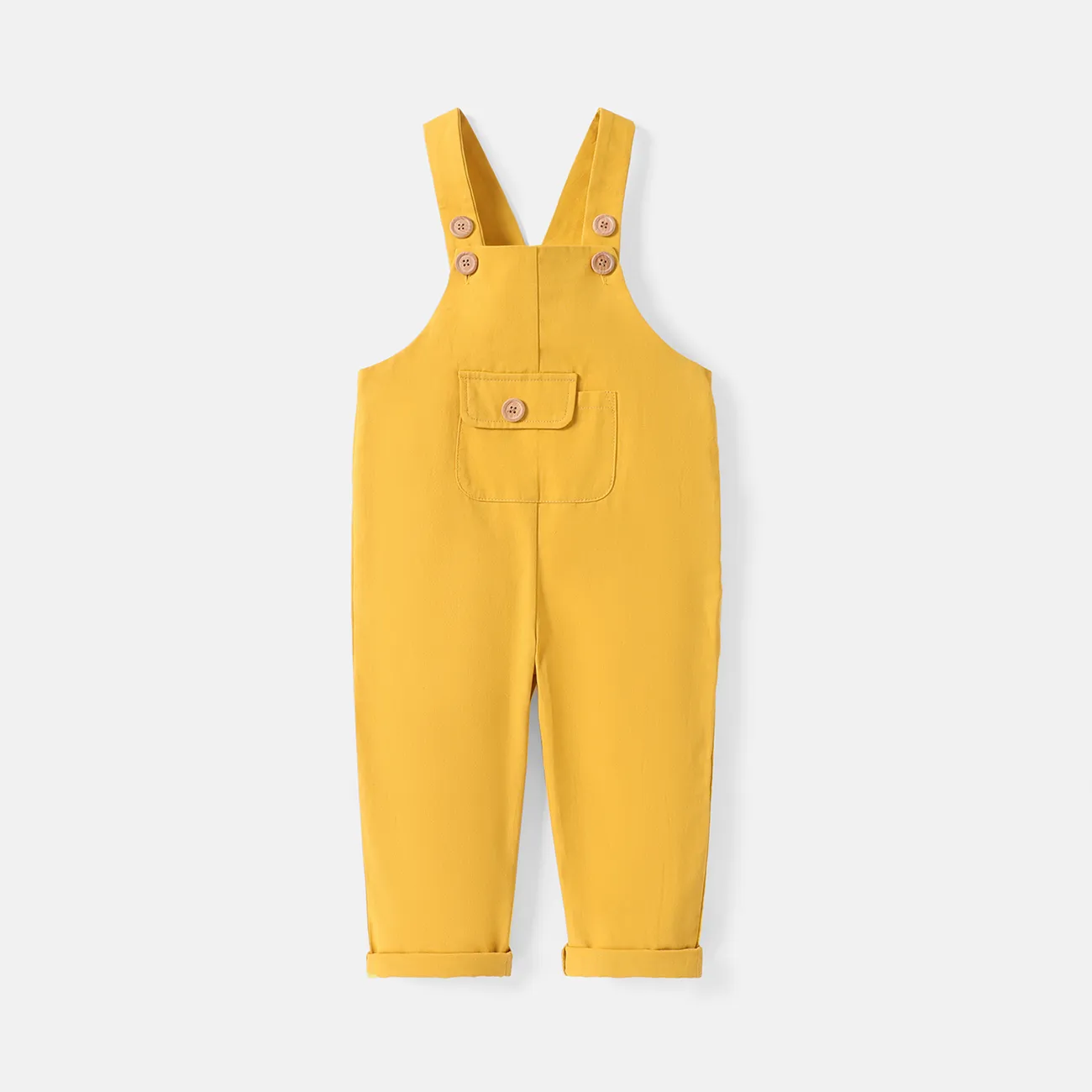Toddler Girl/Boy 100% Cotton Solid Color Pocket Design Overalls Ginger-2 big image 1