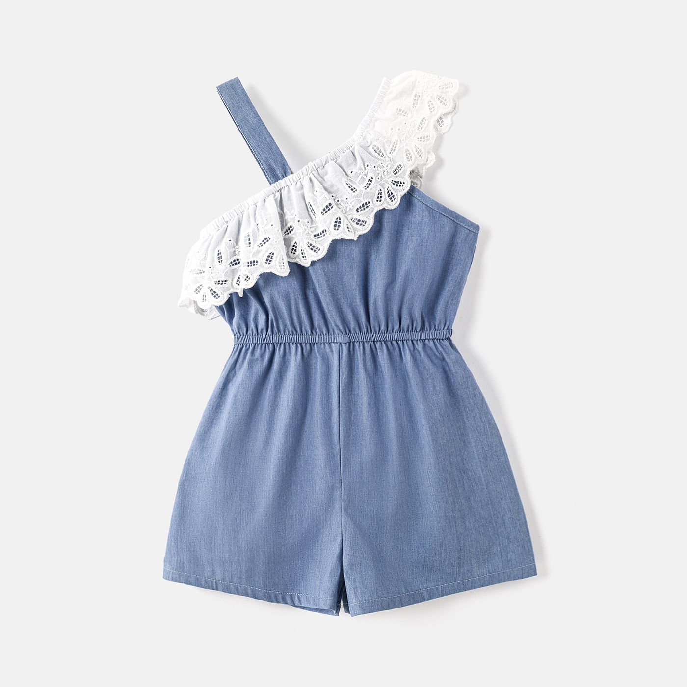 Toddler Girl 100% Cotton Lace Flounce Sleeveless Denim Rompers Jumpsuits