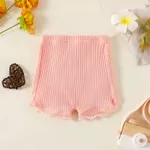 Baby Girl 95% Cotton Ribbed Lace Detail Shorts Pink