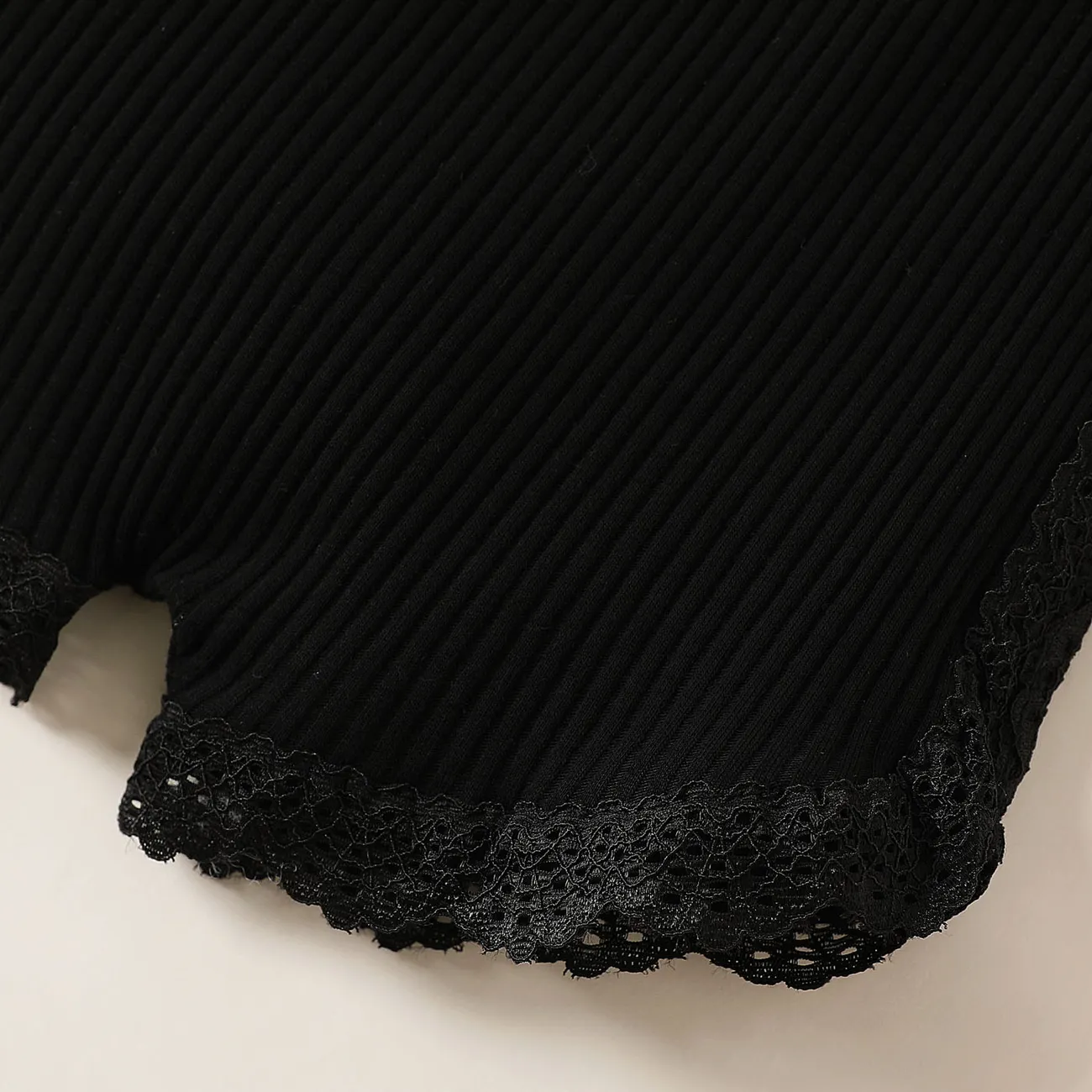 Baby Girl 95% Cotton Ribbed Lace Detail Shorts Black big image 1
