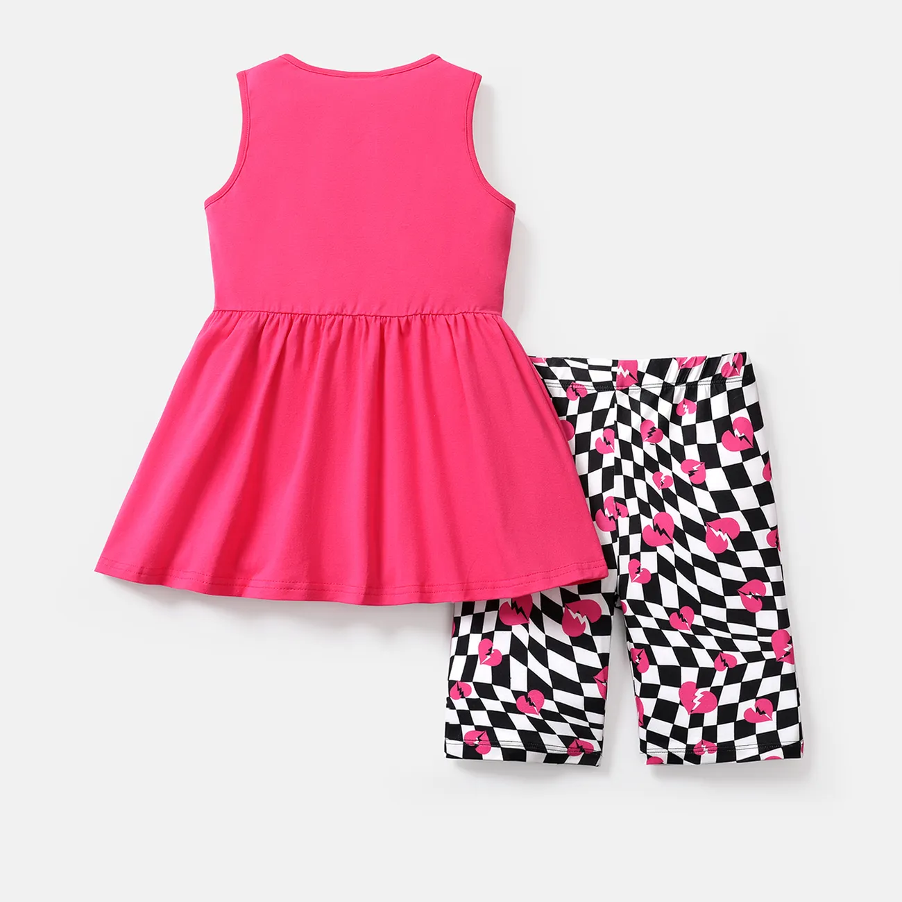 jajaja. ¡sorpresa! Conjunto de camiseta y pantalones cortos sin mangas con diseño de lazo para niño/niña de 2 uds. rosado big image 1