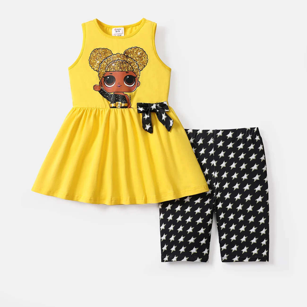 Lol. Überraschung! 2-teiliges Set aus ärmellosem T-Shirt und Shorts für Kleinkinder / Mädchen mit Bowknot-Design gelb big image 1