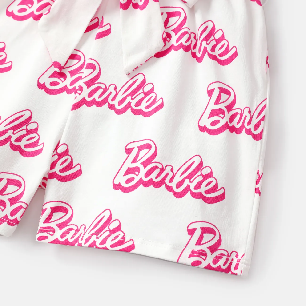 Barbie Toddler Girl Cotton Letter Print Ruffled Belted Rompers Multi-color big image 1