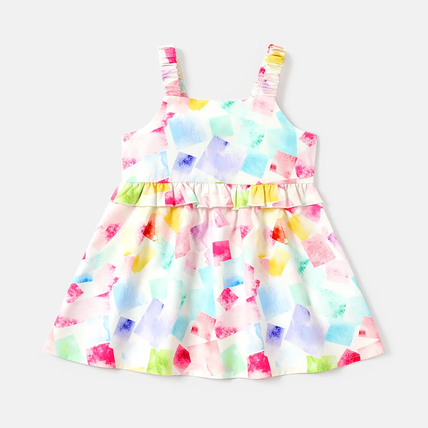Baby Girl Geo Print Ruffle Trim Cami Dress