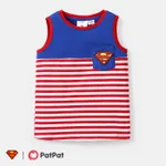 Justice League Kid Boy 100% Cotton rubber patch Logo Pocket Design Stripe Tank Top REDWHITE