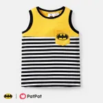 Justice League Kid Boy 100% Cotton rubber patch Logo Pocket Design Stripe Tank Top Yellow