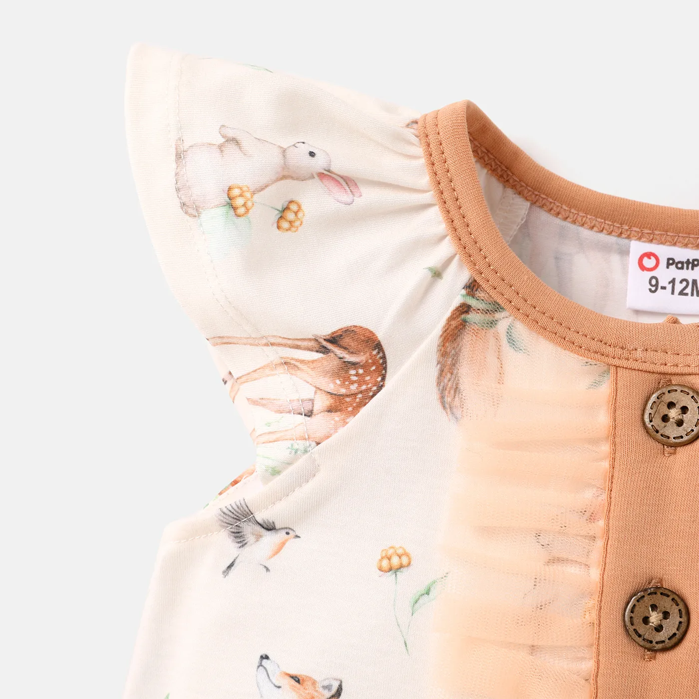 Baby Girl Button Front Ruffle Trim Flutter-sleeve Top Almond Beige image 5