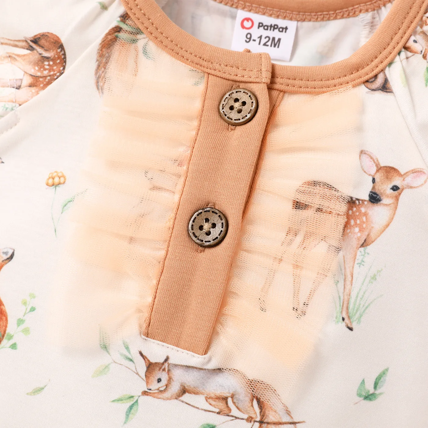 Baby Girl Button Front Ruffle Trim Flutter-sleeve Top Almond Beige image 4