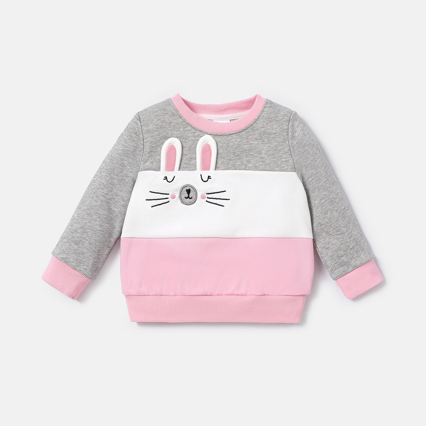 Baby Girl Rabbit Embroidered Colorblock Long-sleeve Sweatshirt