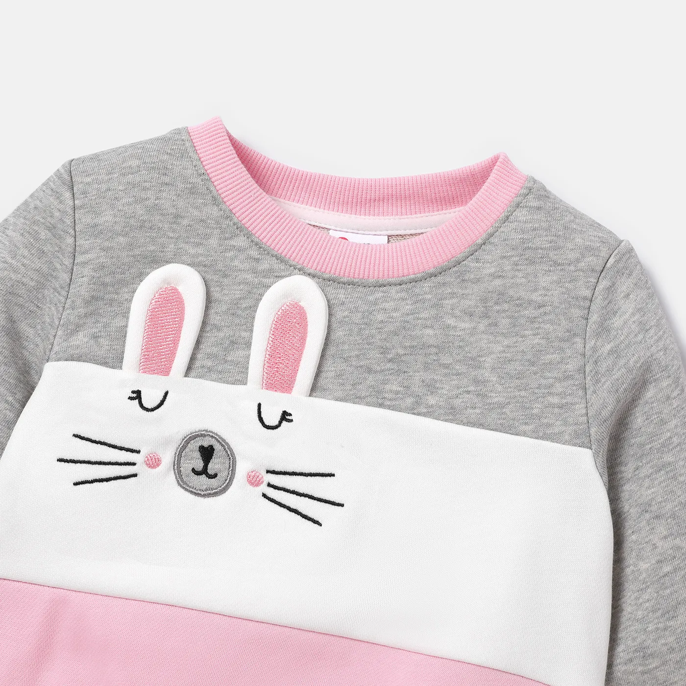Baby Girl Rabbit Embroidered Colorblock Long-sleeve Sweatshirt Pink image 3
