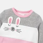 Baby Girl Rabbit Embroidered Colorblock Long-sleeve Sweatshirt Pink image 3