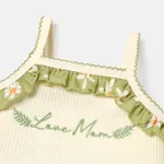 2pcs Baby Girl Cotton Letter Embroidered Ruffled Ribbed Cami Top and Bloomer Shorts Set  image 3